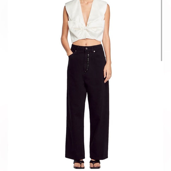 NWT Sandro Cristelle High Rise Wide Leg Black Jeans Embellished w Black Crystals - Picture 5 of 13